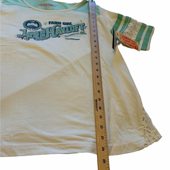 Farm Girl Likes to Play in Hayloft-NWT-Teal/White-Size Large-Crochet inserts - Picture 6 of 12